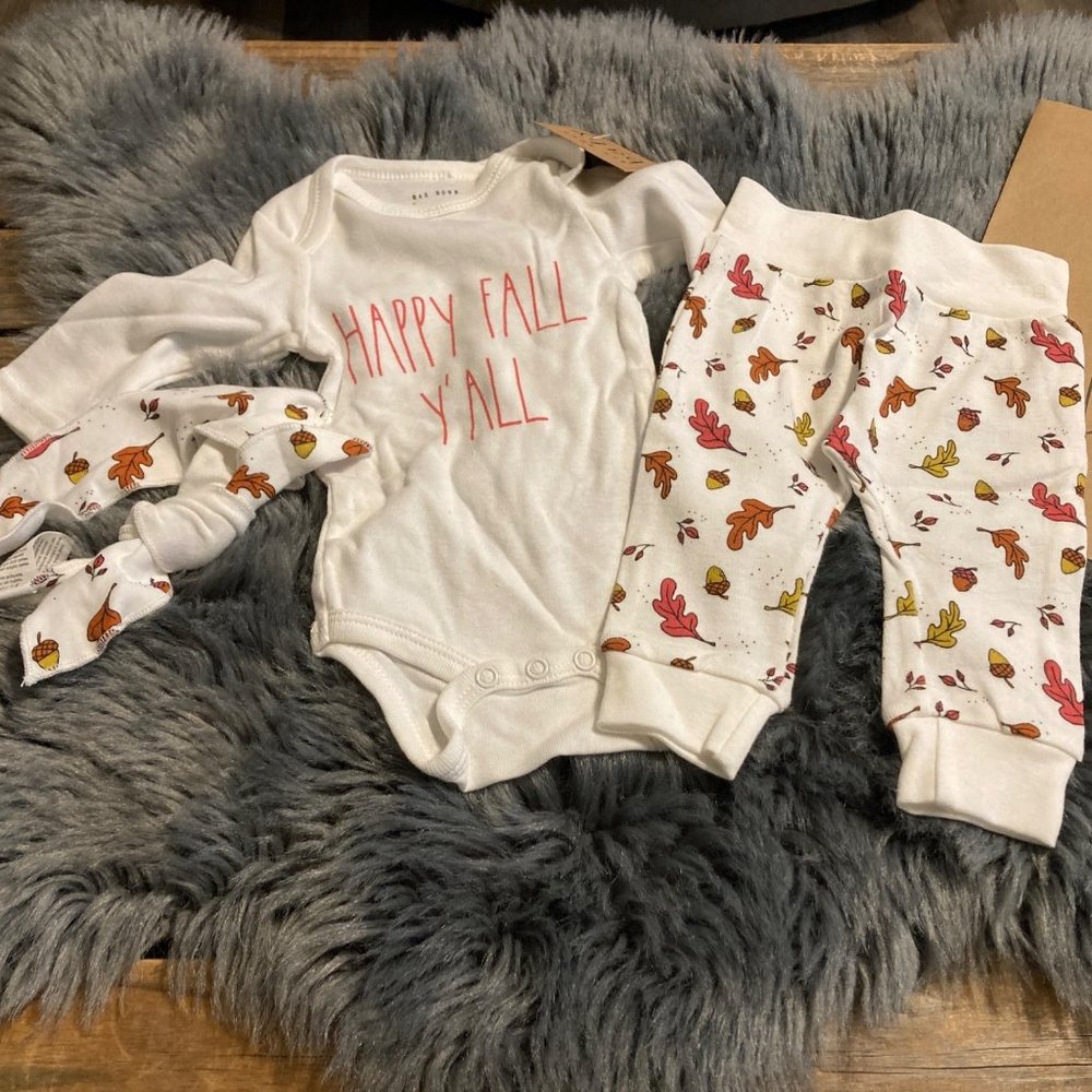 NWT Rae Dunn Happy Fall Y'all pajamas leaf print 6-9 months
